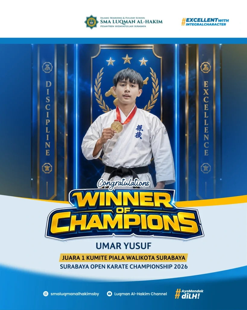 Umar Yusuf Juara 1 Kumite Surabaya Open Karate Championship 2026 dari SMA Luqman Al Hakim Surabaya